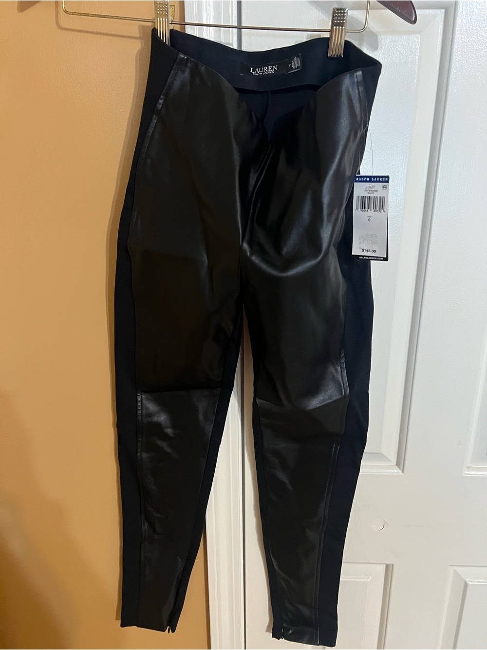 Ralph Lauren Lauren Faux Leather Front Black Leggings size 0
